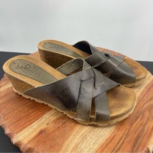 Yokono kaki Cadiz 100 Vaquetilla cork‎ wedge sandal 7.5 gray